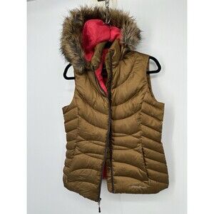 AMAZING RARE METALLIC GOLD EDDIE BAUER HOODED DOWN VEST WOMEN'S SIZE M EUC